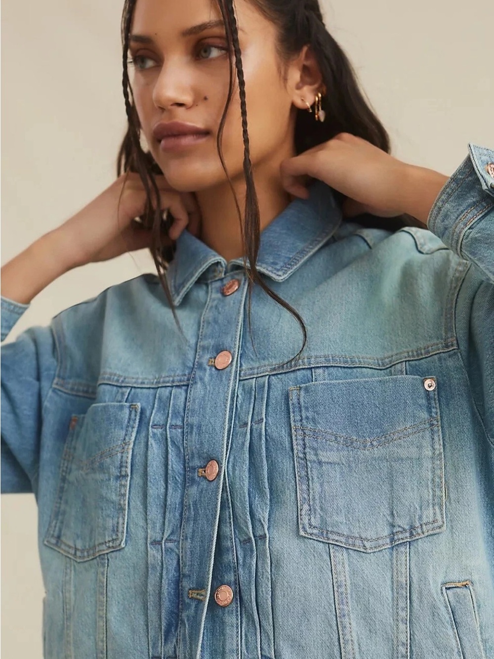 Anthro Pilcro Comeback Boyfriend Denim Jean Jacket size xs light blue pockets - Picture 2 of 10